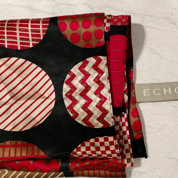 ECHO Women's Silk Neckerchief Scarf Rectangle Circular Pattern Boho Holiday - Picture 10 of 10